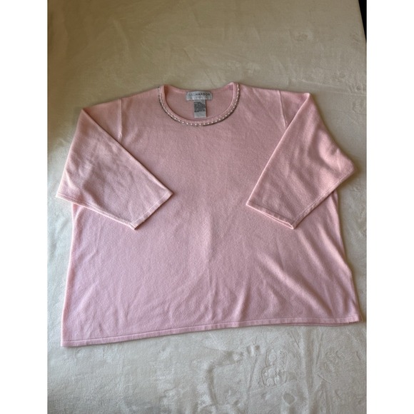 Sag Harbor Sweaters - Sag Harbor Women's Sweater Top 3XL Pink Cozy‎ Soft Knit Short Sleeve Embellished